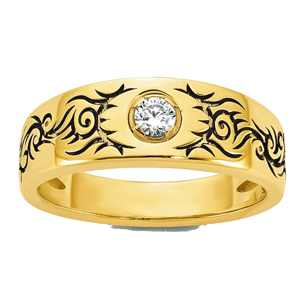 14K Yellow Gold Patterned Diamond Band