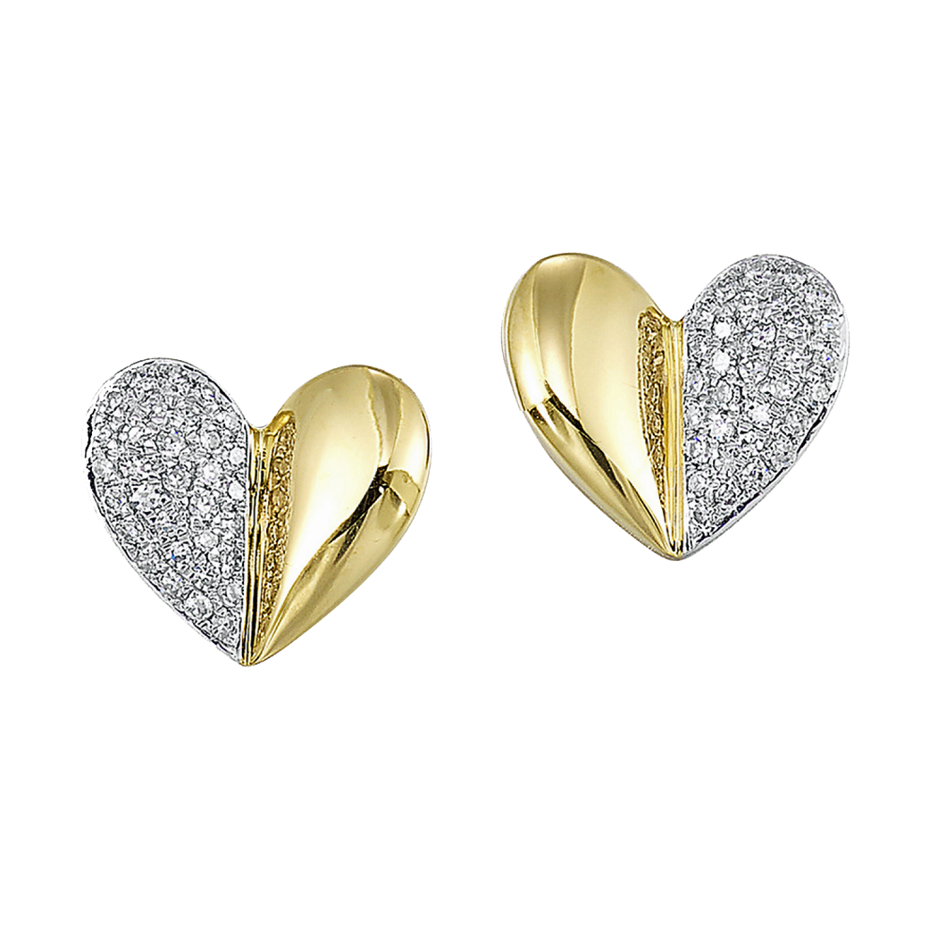 10K Yellow Gold Diamond Heart Stud Earrings