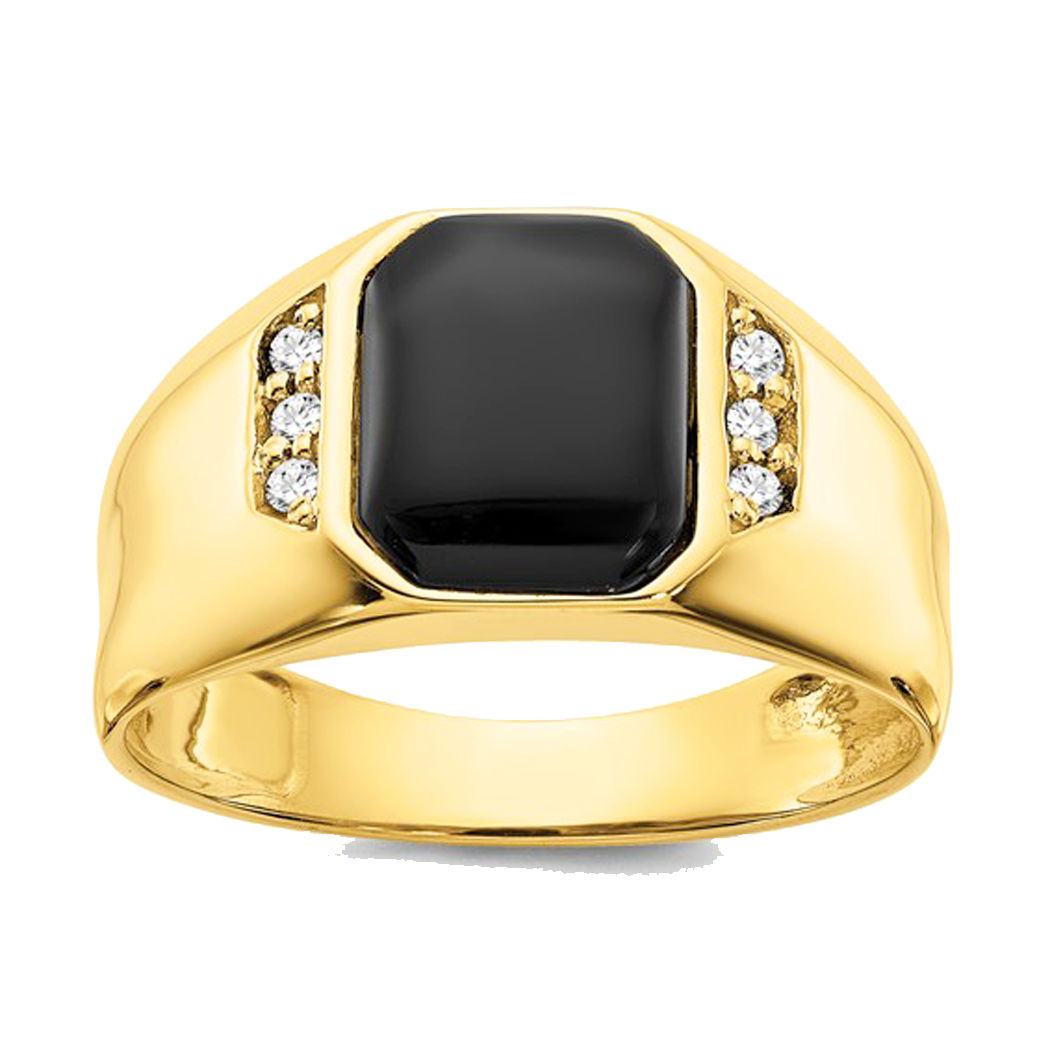 14K Yellow Gold Onyx and Diamond Ring