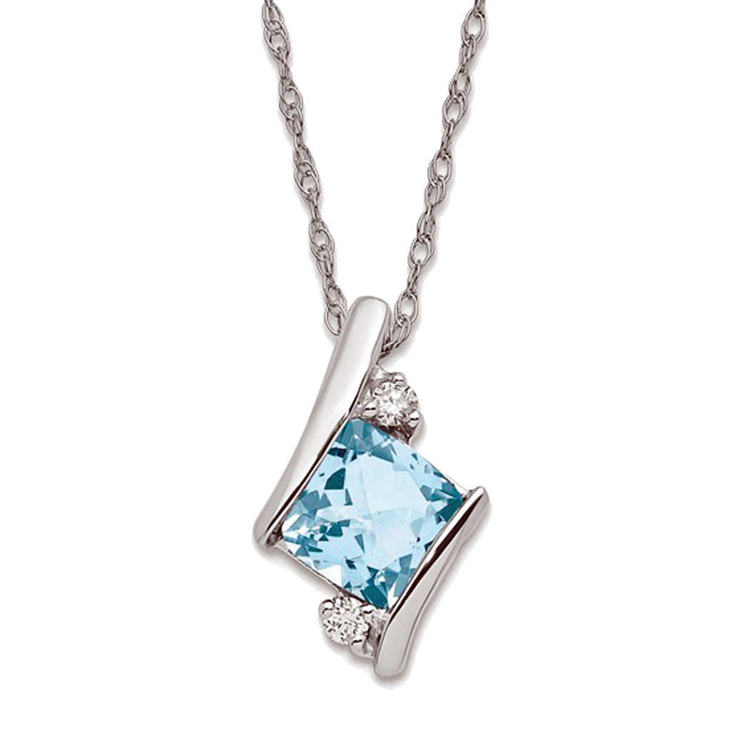 10K White Gold Aquamarine and Diamond Pendant