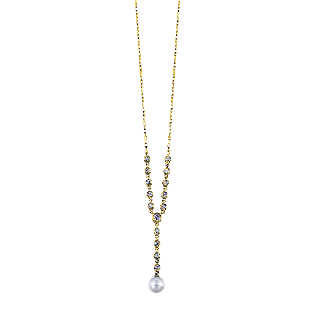 14K Yellow Gold Diamond and Pearl Lariat Necklace