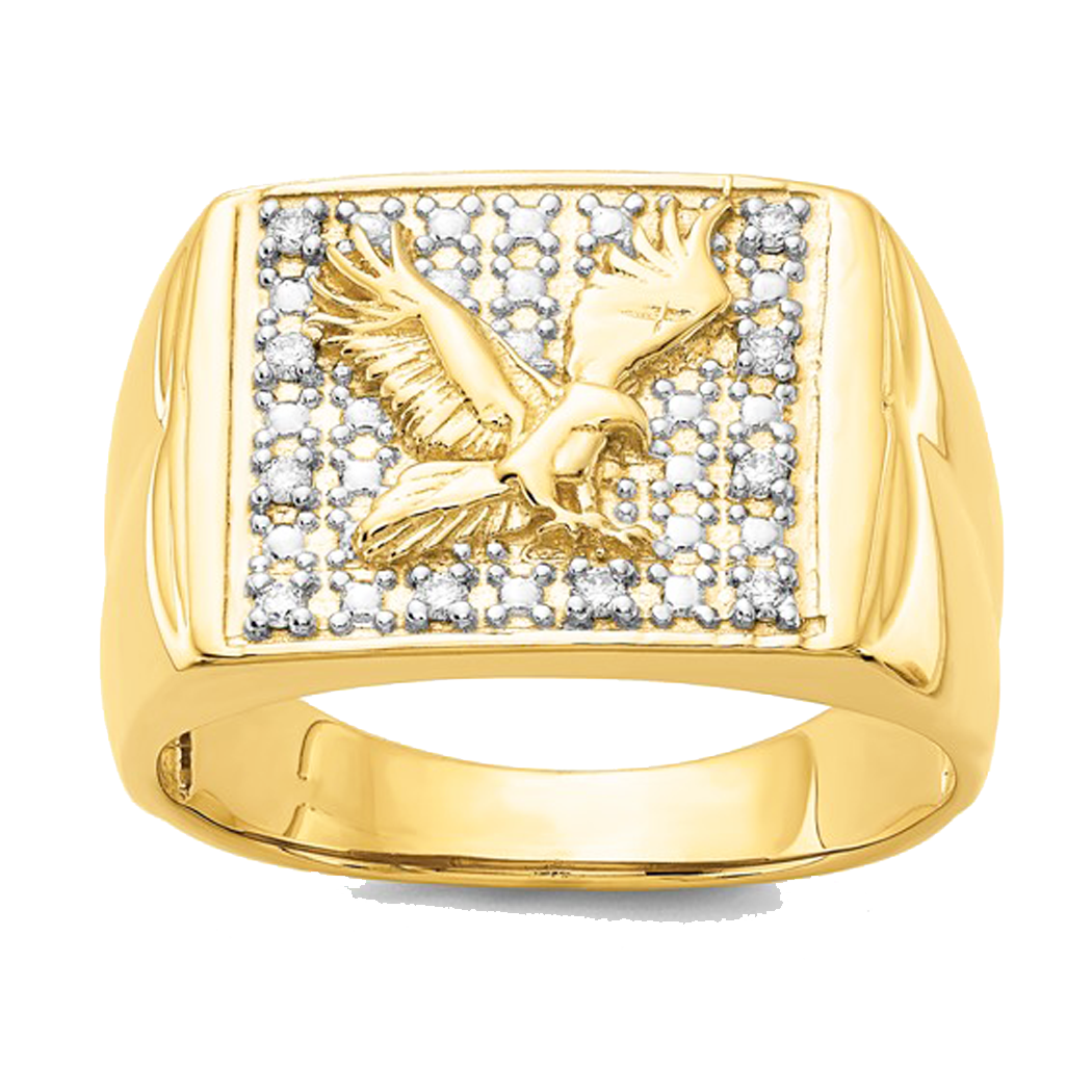 14K Yellow Gold Diamond Eagle Ring