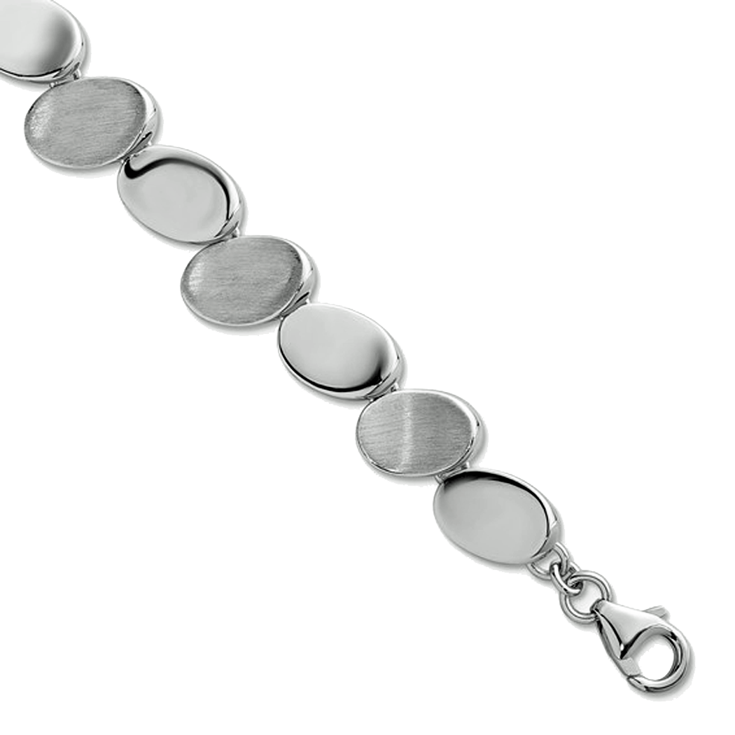 Sterling Silver Brushed and Polished Linked Ovals Bracelet.