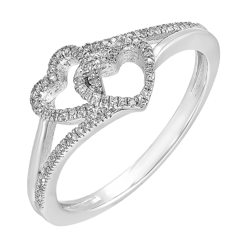 Sterling Silver and Diamond Double Heart Ring