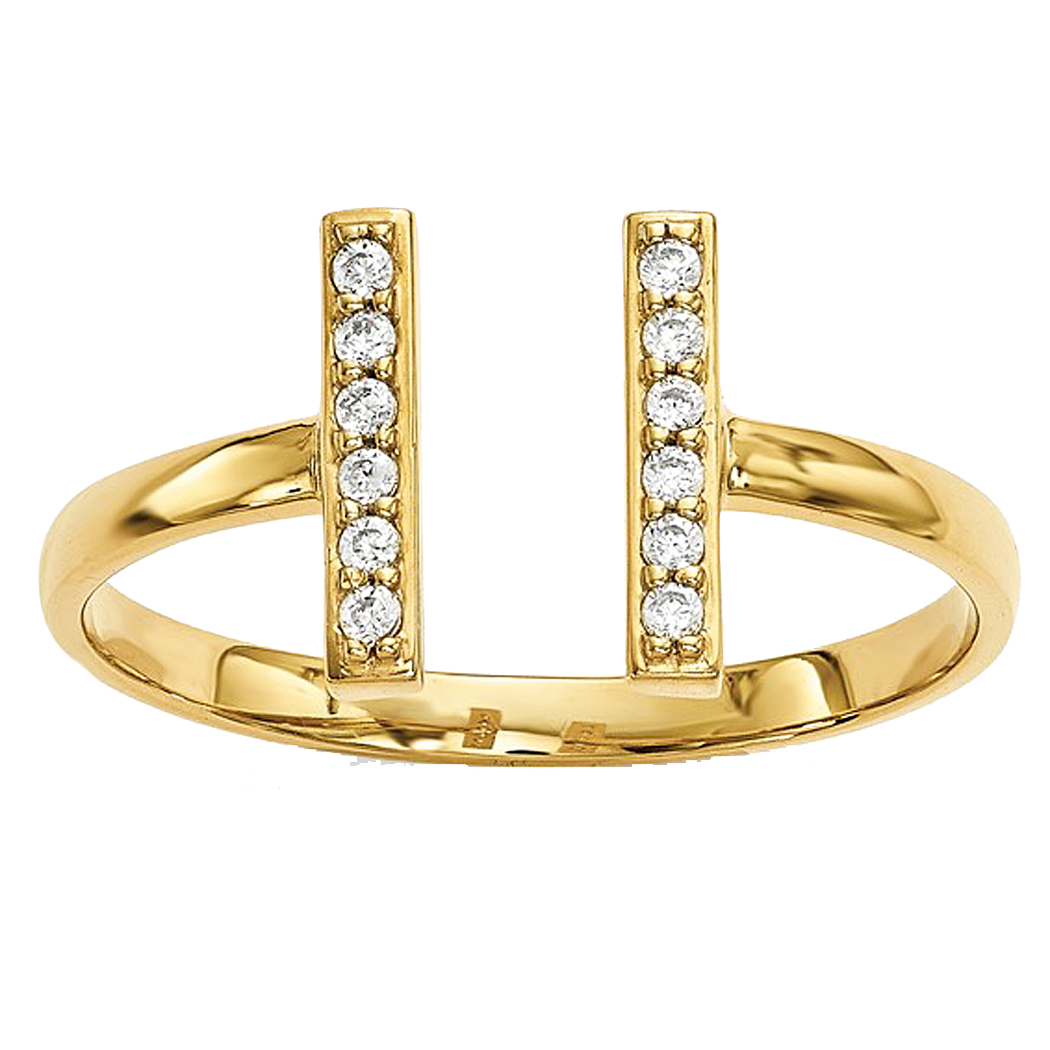 14K Yellow Gold Diamond Double Bar Ring