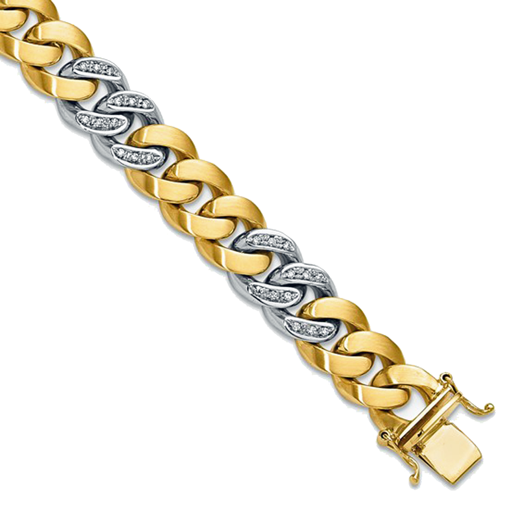 14K Two Tone Heavy Curb Link Bracelet with Diamonds