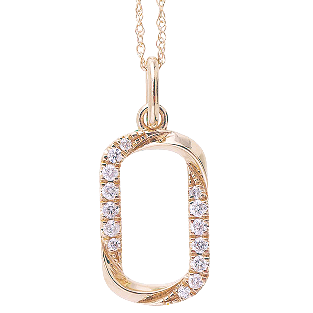 10K Yellow Gold Diamond Paperclip Pendant with Chain