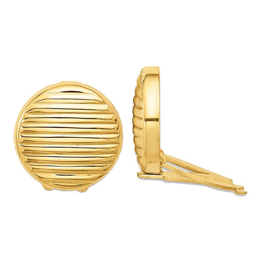 14K Yellow Gold Round Grooved Button Covers