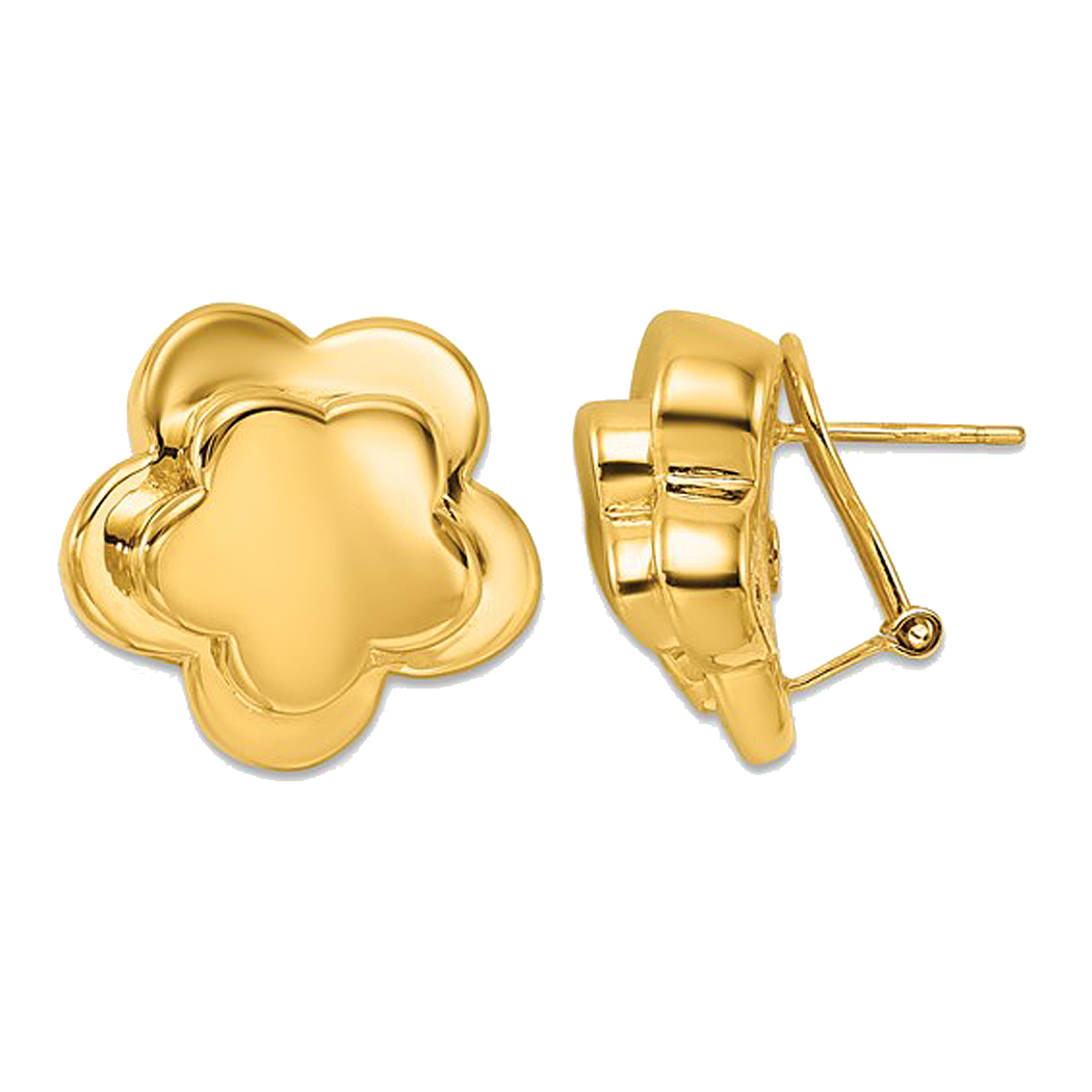 14K Yellow Gold Flower Earrings with Omega Backs
