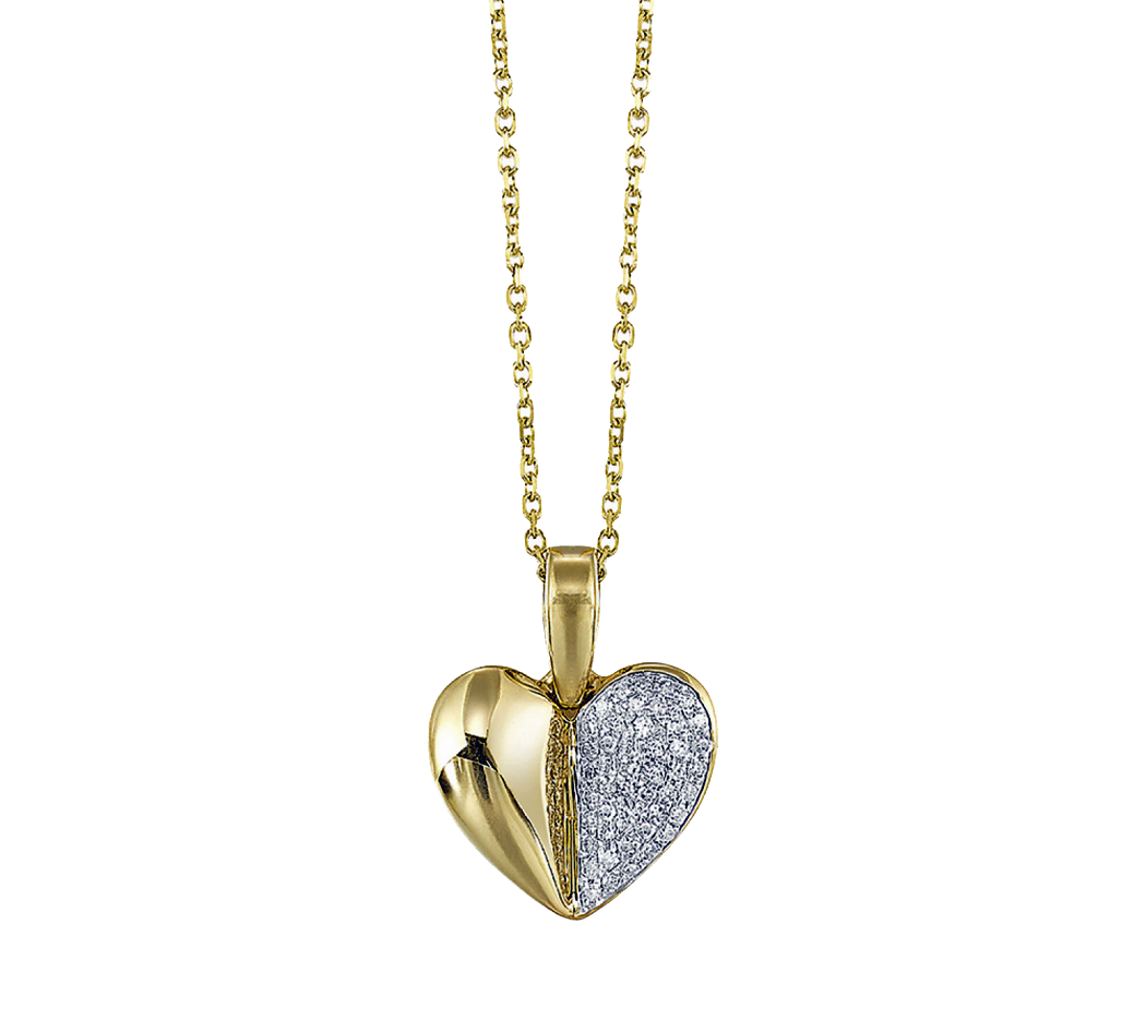 10K Yellow Gold Diamond Heart Pendant and Chain