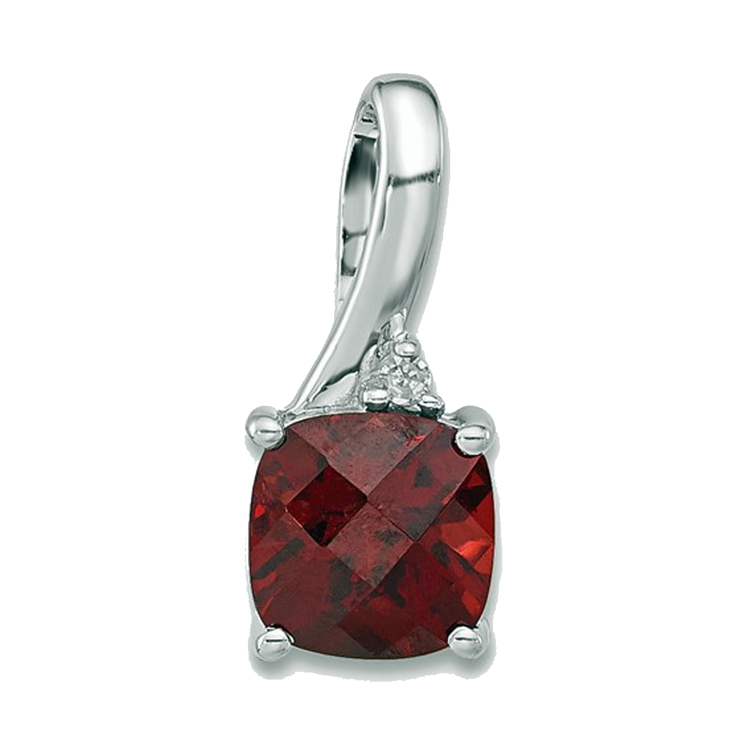 10K White Gold Garnet and Diamond Pendant