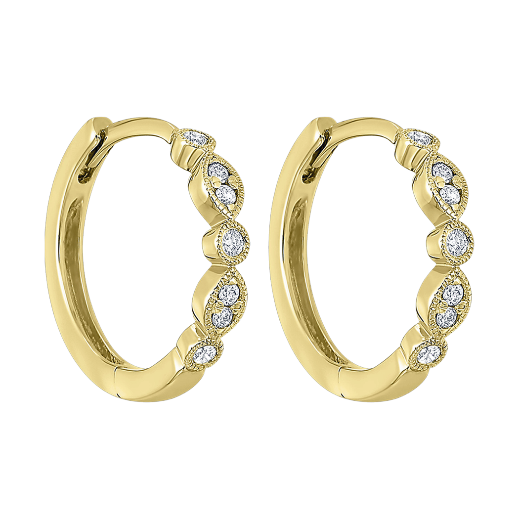 10K Yellow Gold Diamond Hoop Earrings