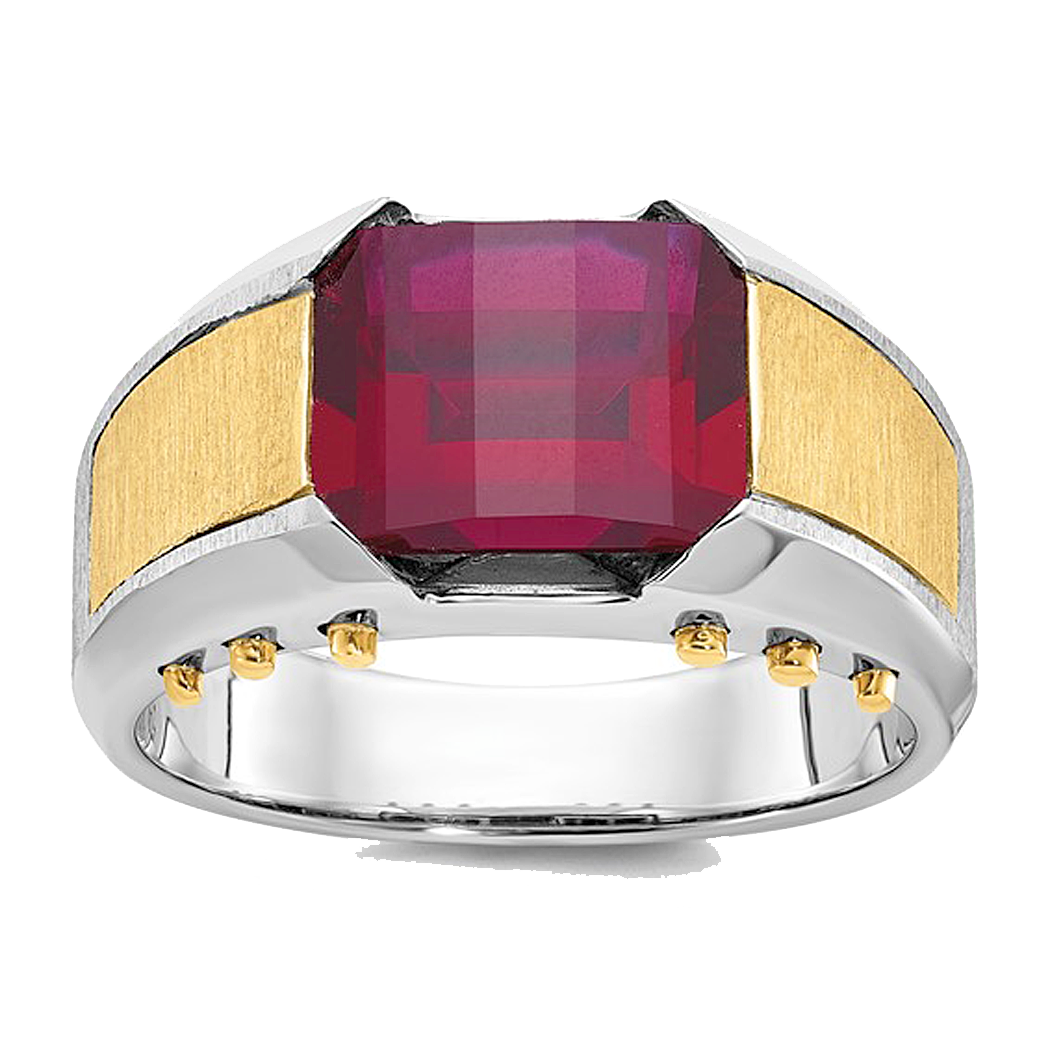 14K Two Tone Men's Created Garnet Ring