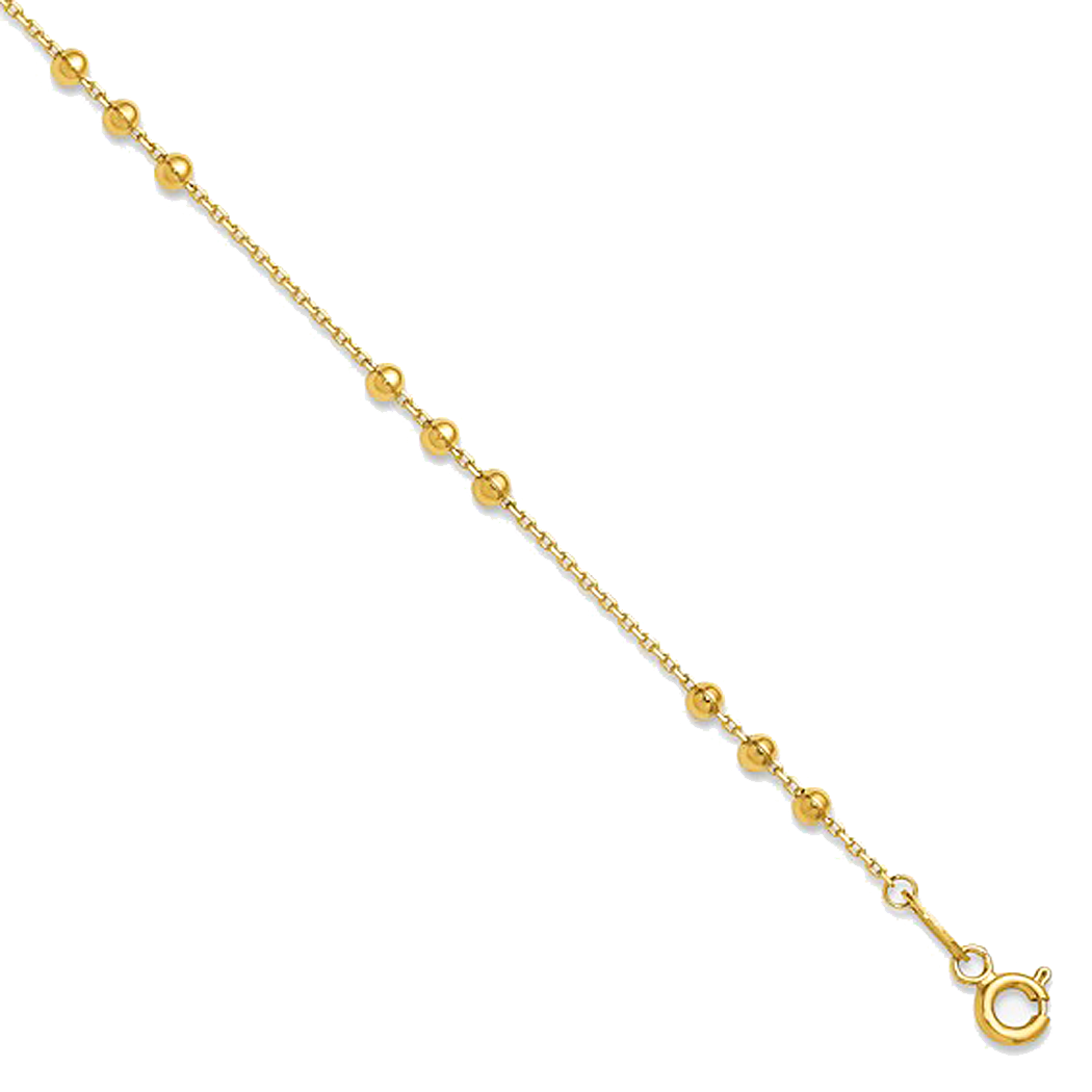14K Yellow Gold Polished and Beaded Anklet