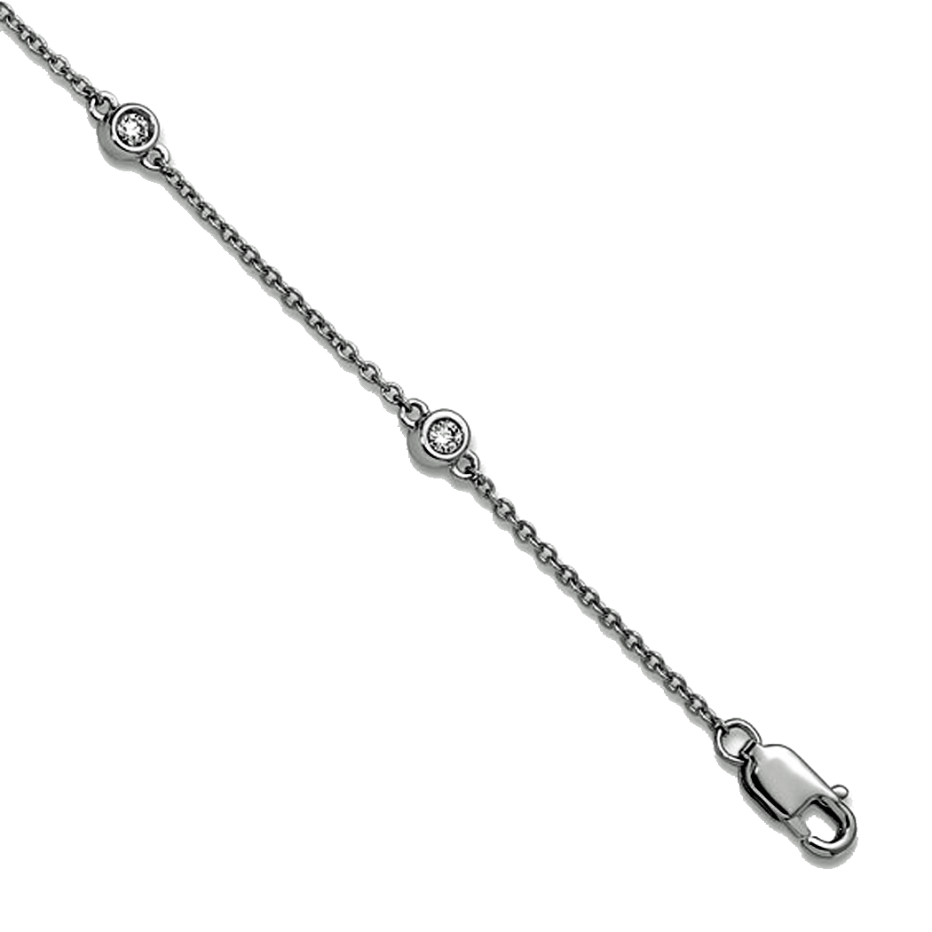 14K White Gold Diamond Station Anklet