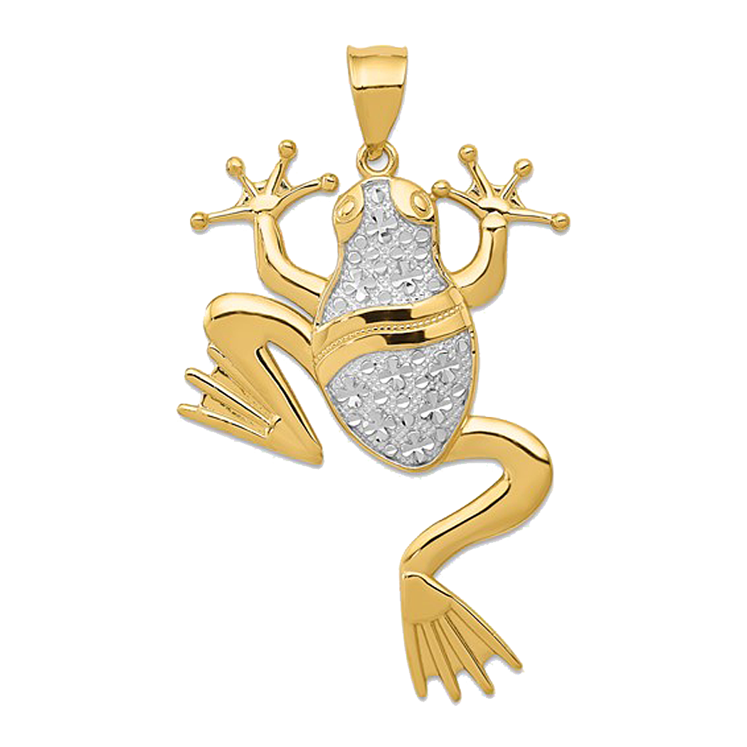 14K Two Tone Gold Large Frog Pendant