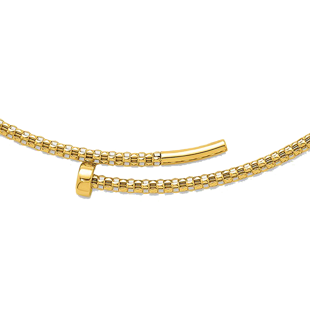 18K Yellow Gold Popcorn Mesh Collar Necklace