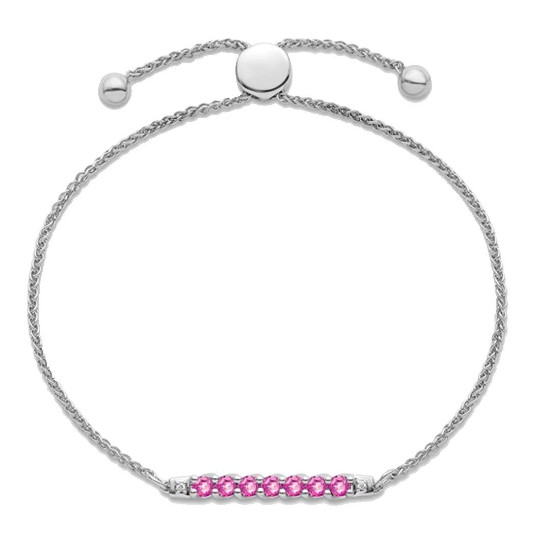 10K White Gold and Sterling Silver Adjustable Bracelet with Lab Grown Pink Sapphires and Diamonds