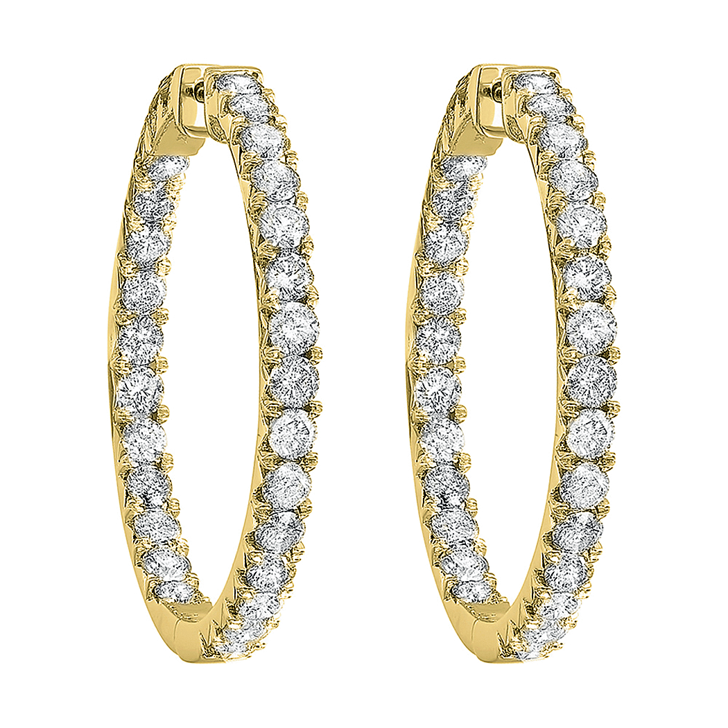 14K Yellow Gold Diamond Inside/Outside Hoop Earrings