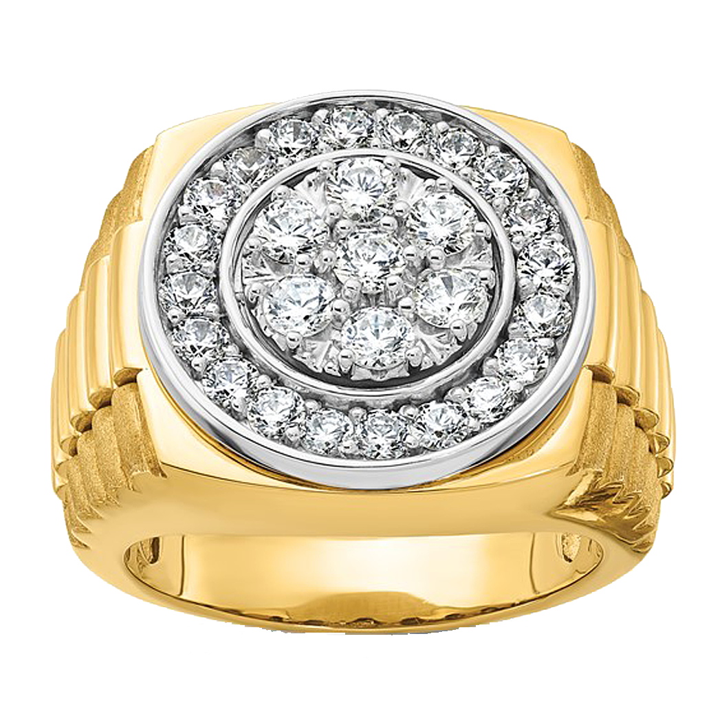 14K Two Tone Lab Grown Diamond Gent's Cluster Ring