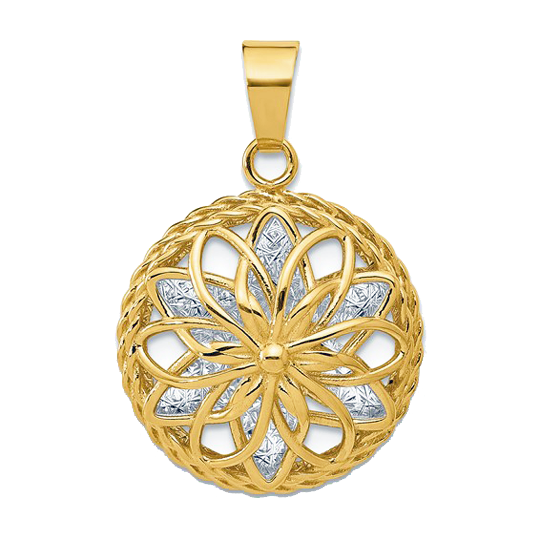 14K Two Tone Gold Fancy Diamond Cut Pendant