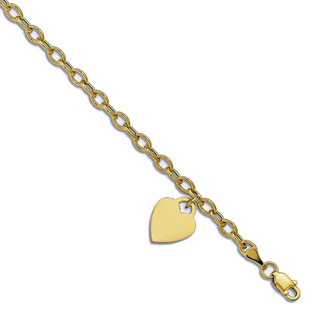 10K Yellow Gold Charm Bracelet with Engravable Heart Charm