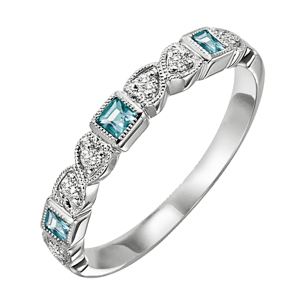 10K White Gold Blue Topaz and Diamond Band