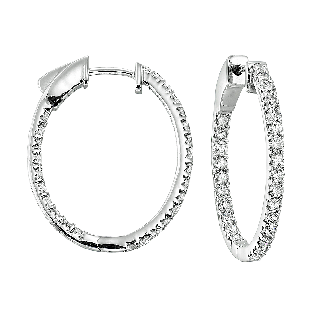 14K White Gold Diamond Inside/Outside Oval Hoop Earrings