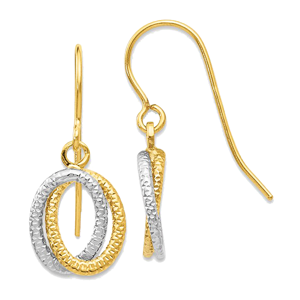 10K Two Tone Fancy Dangle Earrings