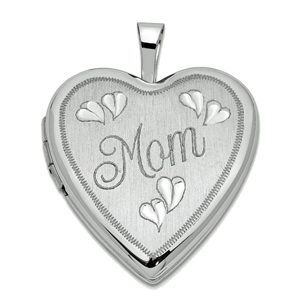 14K White Gold Mom Heart Locket