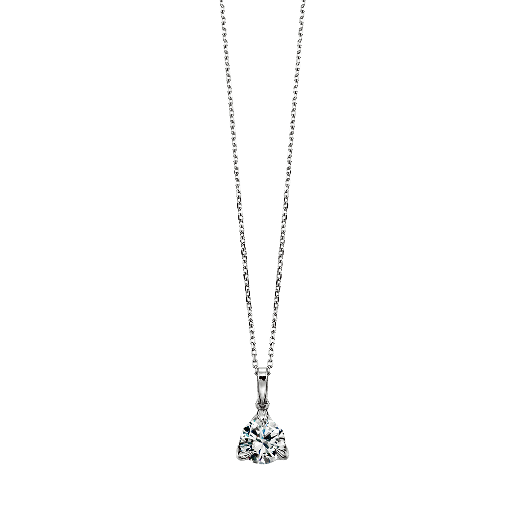14K White Gold Diamond Solitaire Pendant with Chain