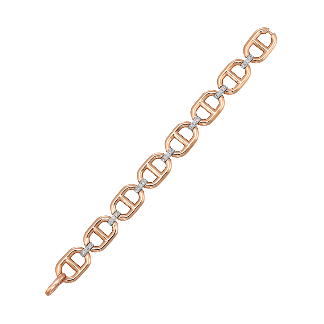 14K Two Tone Gold Mariner Link Bracelet with Diamonds