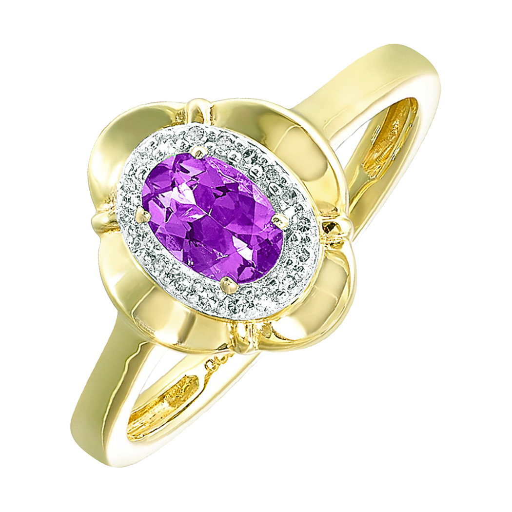10K Yellow Gold Amethyst and Diamond Ring