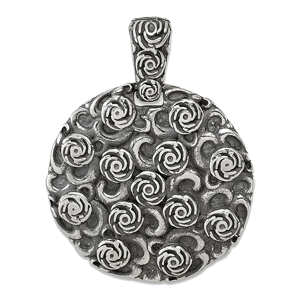 Sterling Silver Antiqued Floral Disc Pendant