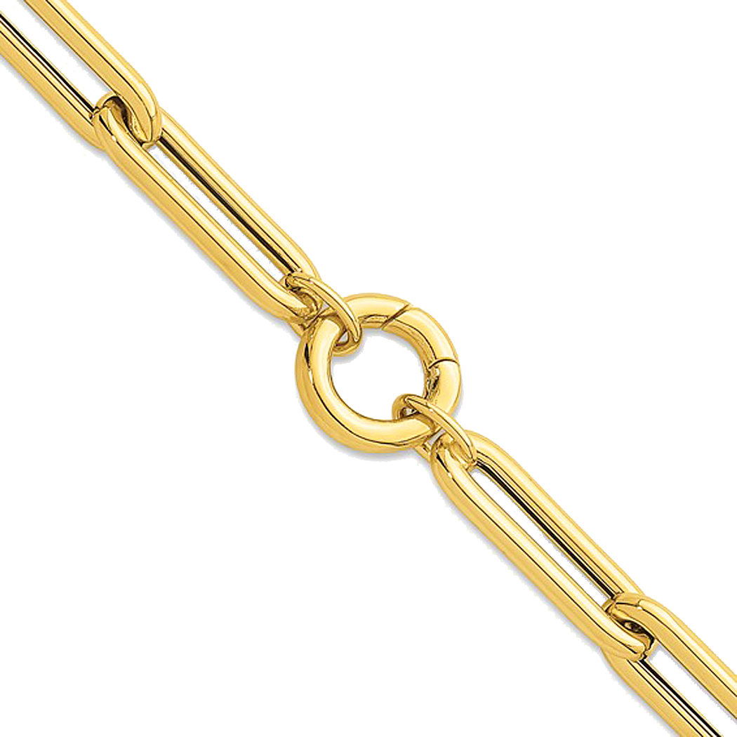 14K Yellow Gold Charm Holder Paperclip Bracelet