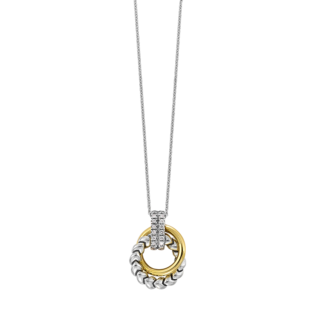 Sterling Silver and 14K Yellow Gold Diamond Interlink Perfect Love Pendant with Chain