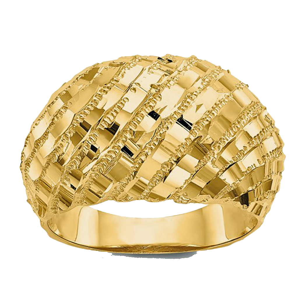14K Yellow Gold Diamond Cut Dome Ring
