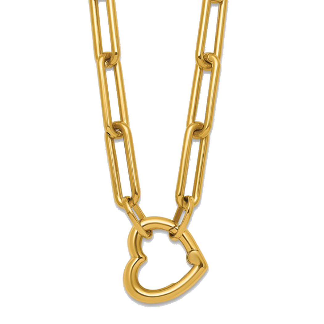 14K Yellow Gold Paper Clip Link with Fancy Heart Clasp