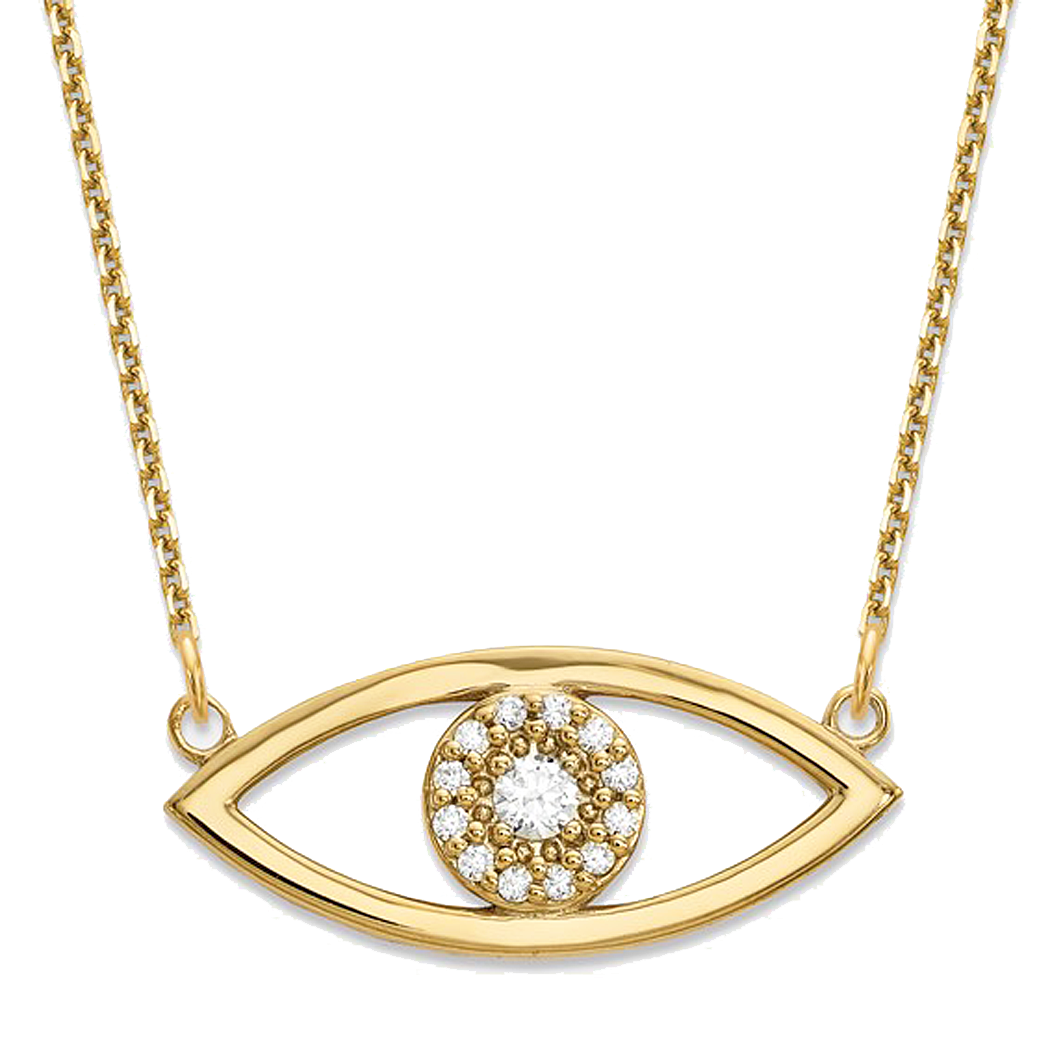 14K Yellow Gold Diamond Evil Eye Necklace