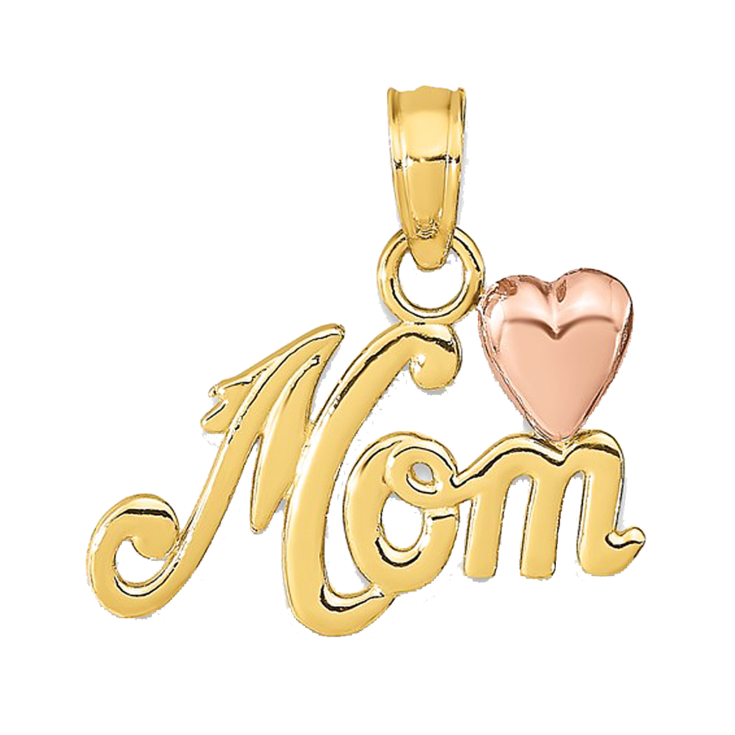 14K Two Tone Mom Pendant with Heart