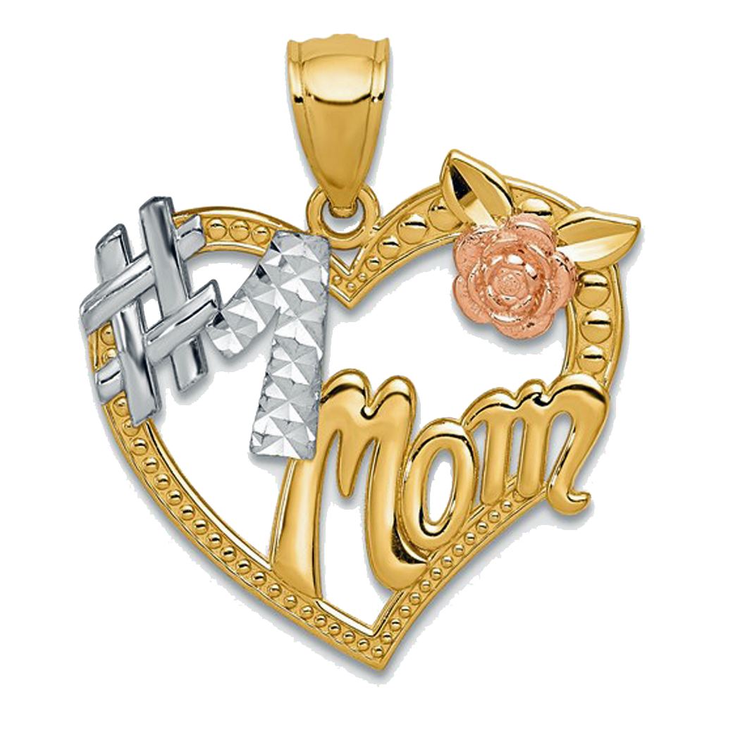 14K Tri Color #1 Mom Heart Pendant
