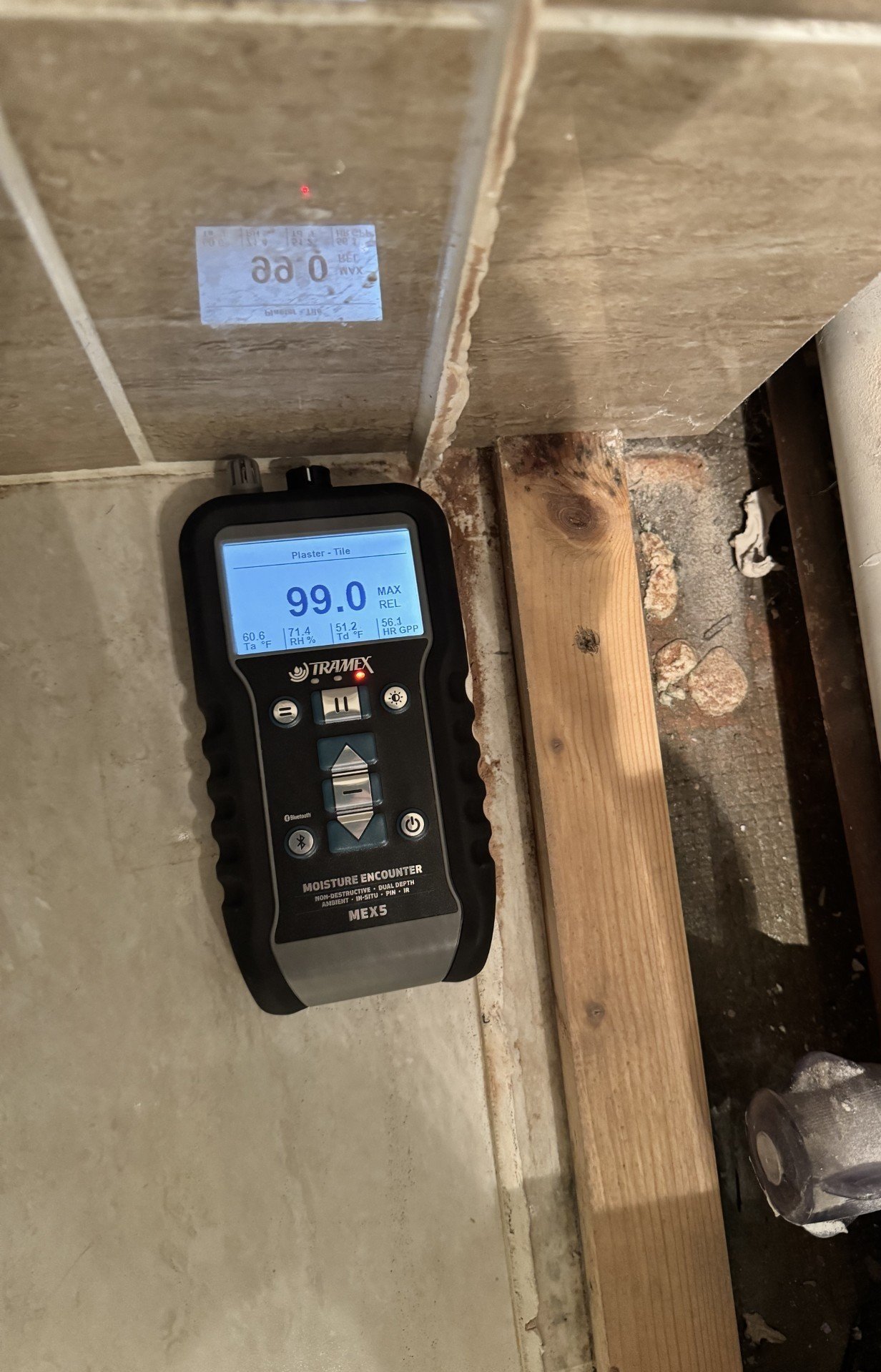 Moisture meter used during a property investigation in Guernsey