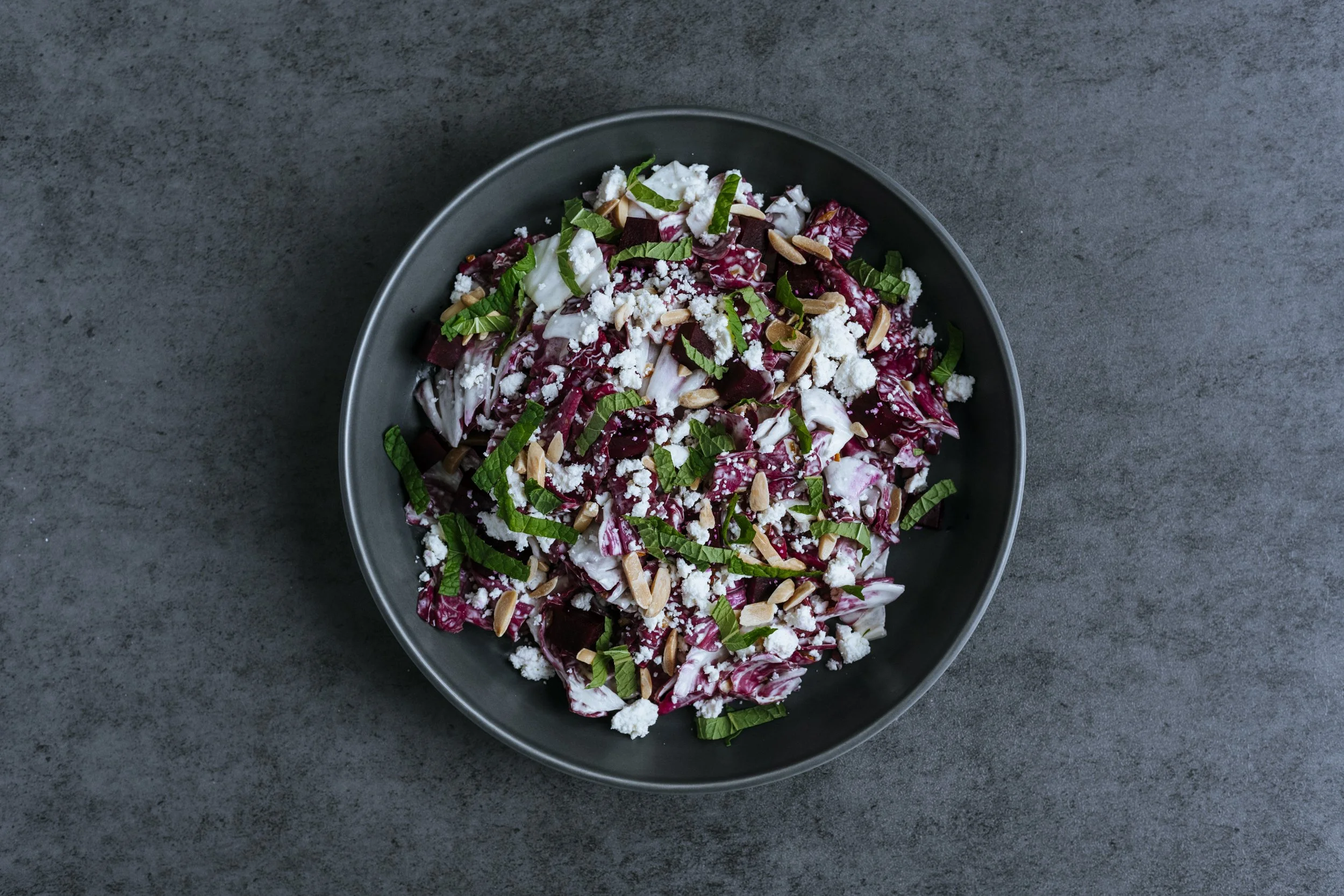 radicchio salad with fresh mint and toasted almonds