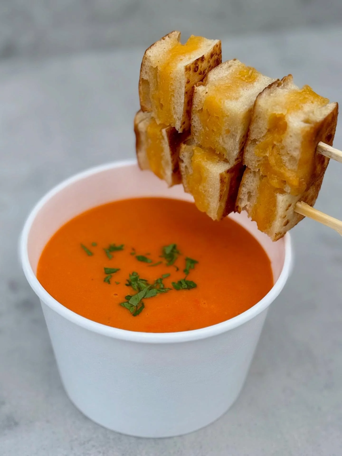 New Creamy Chipotle Tomato Soup 
with @oneloafbend sourdough ciabatta grilled cheese skewers