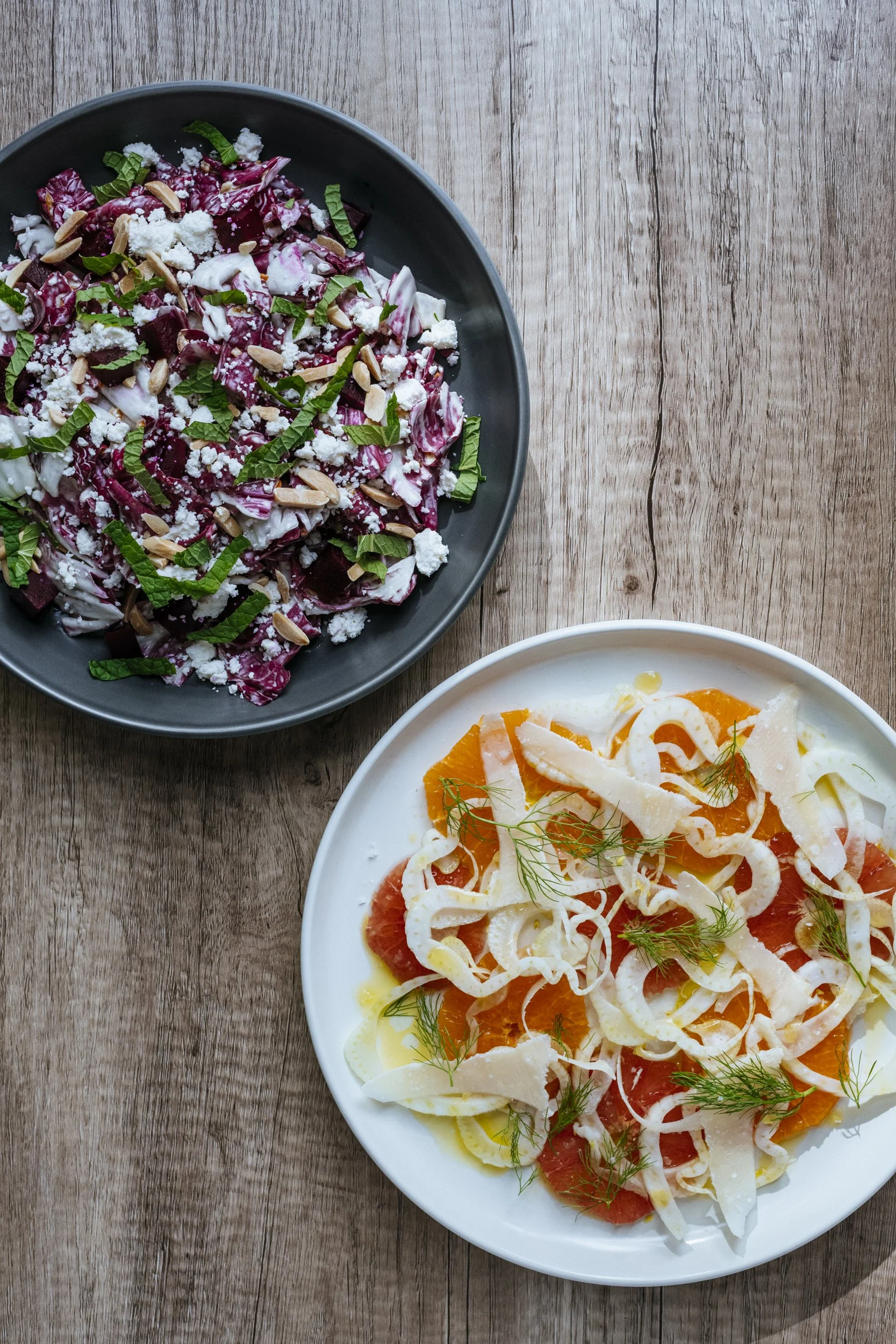 radicchio salad with basil and mandarin salad with fennel  