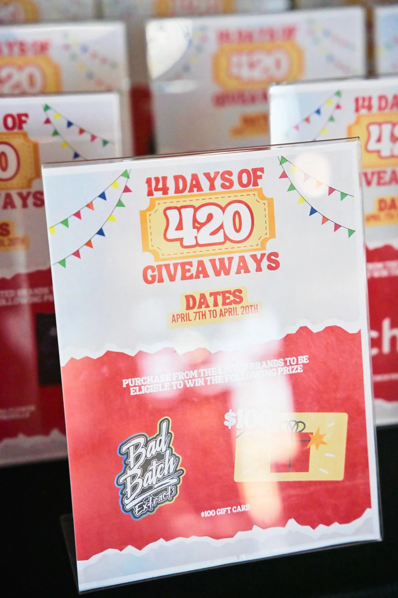 Image showcasing all of the available prizes being offered during the “14 days of 420 Giveaways” raffle at NuWu North