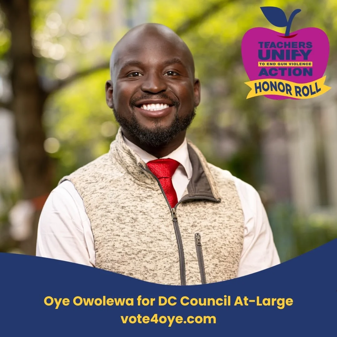 We&rsquo;re proud to recognize Oye Owolewa for DC Council At-Large as a Teachers Unify Action Honor Roll Candidate!

Oye is a community pharmacist who moved to DC 12 years ago and started volunteering in public school classrooms. He met kids who had 
