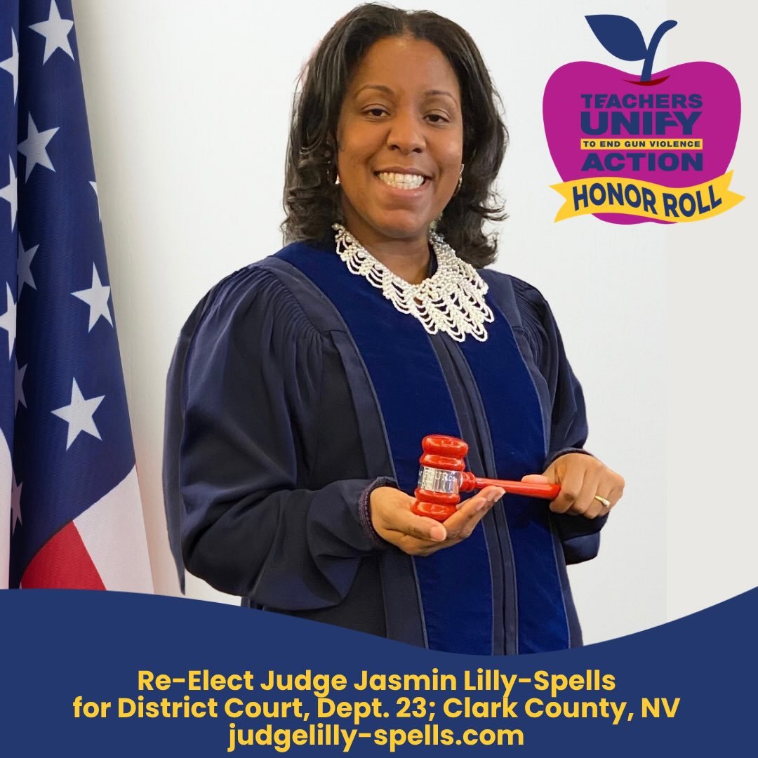 We&rsquo;re proud to recognize Judge Jasmin Lilly-Spells for re-election to District Court Department 23 in Clark County, Nevada, as a Teachers Unify Action Honor Roll Candidate!

&ldquo;As a mom I am committed to the safety of our children especiall