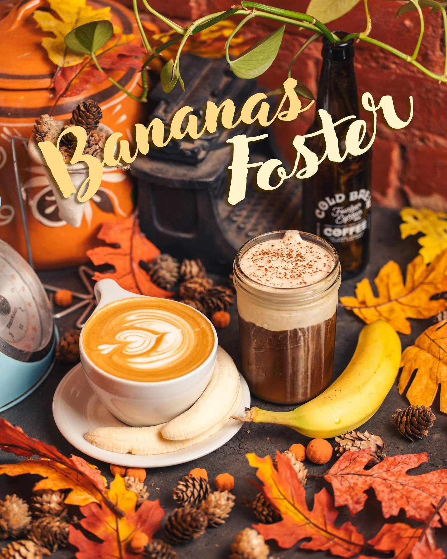 Y'all, it's finally time for fall with 1418 🍁🍂⁠
⁠
We're welcoming this cooler weather with some real treats - available now at both shops !!⁠
⁠
1. Bananas Foster - our take on a classic dessert featuring caramelized Bananas and rum for a well-balan