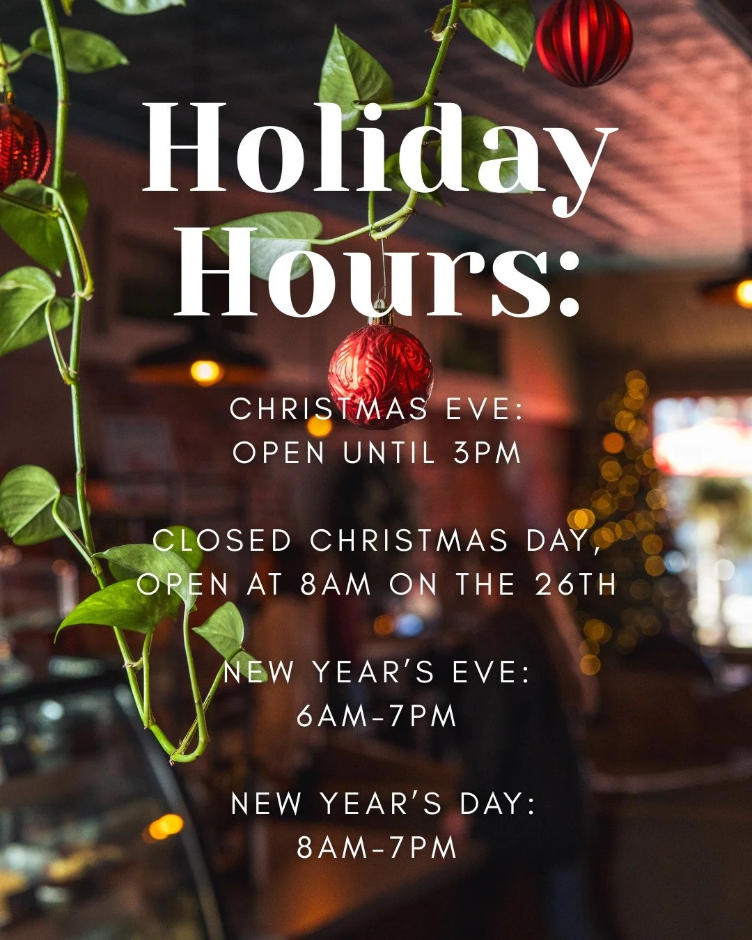 Our hours change a bit for the holidays as we all spend time with family &amp; friends!⁠
⁠
We're feeling so grateful for all of you who chose to come through our doors this year, have a very merry Christmas <3
